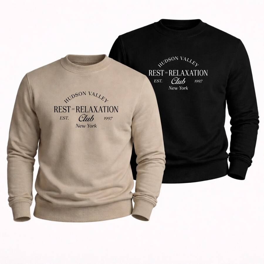 Crew Neck Sweatshirt, Relaxed Style, Sweater For Winter, Premium Comfort Outerwear. - BLACK aND BEIGE - View 1