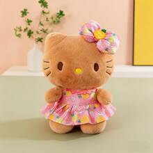 SANRIO 1个Hello Kitty毛绒娃娃，夏威夷黑猫菠萝印花连衣裙，可爱卡通人物，可收藏，适合儿童、女孩和粉丝，8英寸柔软毛绒玩具，带蝴蝶结 - 彩色 - 查看 13