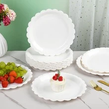20 chiếc đĩa giấy trắng viền lượn sóng 9 inch / 7 inch, đĩa đựng bánh dùng một lần màu trắng cho tiệc mừng em bé, sinh nhật, đám cưới, tiệc cô dâu. - trắng - Xem 1
