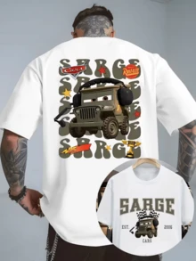 (Disney Licensed)Disney Cars Men's T-Shirt, Sarge "Cars 2006" Graphic Tee, Oversized Crew Neck Short Sleeve Casual Streetwear T-Shirt, Military Jeep1 Sarge With Repeated Text And Logos Print Men's Summer Top, Disney Officially Authorized Men's Short-Sleeved T-Shirts, Mens Clothes, Men, Ropa De Hombre, Summer Clothes, Men Shirts, Graphic Tees, Disney Outfits Men, Graphic Tees, Camisetas Para Hombre, Camisas Para Hombre, Summer Outfits For Men, Father's Day Gift, Perfect Gift For Family And Friends, Which Are Necessary For Birthday Parties, Disney Shirts, Mens Clothes, Summer Clothes, Officially Licensed Disney T-Shirts, Disney Men's And Women's Spring/Summer Fashion Casual Short-Sleeve T-Shirts - 白色 - 查看 1