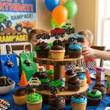 12/24 piezas Decoraciones para cupcakes con forma de camión monstruo brillante, adecuado para fiesta de cumpleaños con tema de carrera de autos, decoración de mesa de postres, decoraciones para pasteles con forma de vehículo brillante - Multicolor - Ver 3