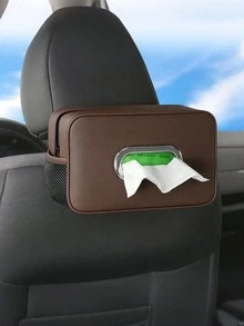 Caja de pañuelos multifuncional para coche - Caja de pañuelos colgante de cuero con 2 bolsillos de malla, adecuada para reposacabezas, apoyabrazos, parasol, organizador de almacenamiento elegante para mantener el interior del coche ordenado - caja de pañuelos - Ver 19