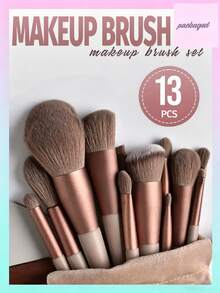 13 piezas Juego de brochas de maquillaje, sombras de ojos, base, BB cream, brochas para corrector, suaves y esponjosas, herramientas de maquillaje todo en uno, fibra suave fácil de transportar, adecuado para viajes, vacaciones, playa, regalo para mujeres y niñas, accesorios de cosmética, calendario de Navidad 2026, regalo del Día de San Valentín, ideal para principiantes, tonos marrones aleatorios - Multicolor - Ver 1