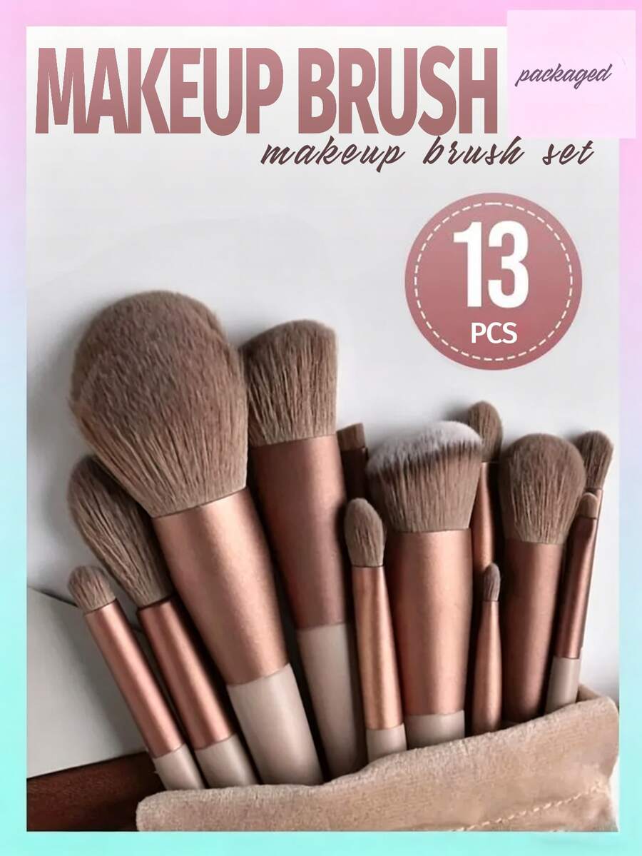 13 piezas Juego de brochas de maquillaje, sombras de ojos, base, BB cream, brochas para corrector, suaves y esponjosas, herramientas de maquillaje todo en uno, fibra suave fácil de transportar, adecuado para viajes, vacaciones, playa, regalo para mujeres y niñas, accesorios de cosmética, calendario de Navidad 2026, regalo del Día de San Valentín, ideal para principiantes, tonos marrones aleatorios - Multicolor - Ver 1