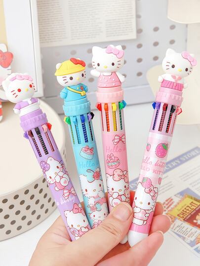 SANRIO 1支/2支/3支/6支/10支/20支 10色款式 三丽鸥Hello Kitty彩色按压式中性笔 儿童办公文具（部分配件随机发货）