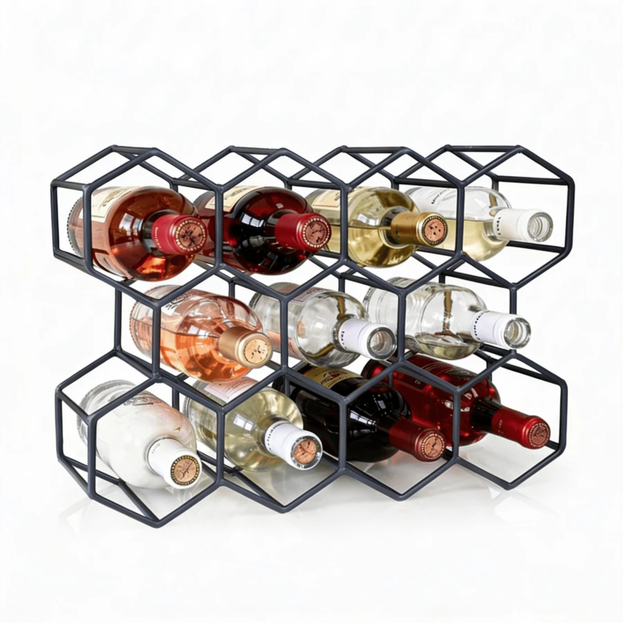 Crystals Modern Metal Wine Rack 11 Bottle Holder – Stylish Countertop Storage Stand For Kitchen & Dining Display - Black - View 1