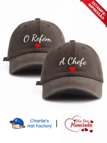 两顶“A Chefe & O Refém”印花水洗棒球帽,情侣套装,多种复古颜色可选,趣味巴西情人节礼物,幽默标语,沙滩旅行 - A Chefe & O Refém - 查看 15