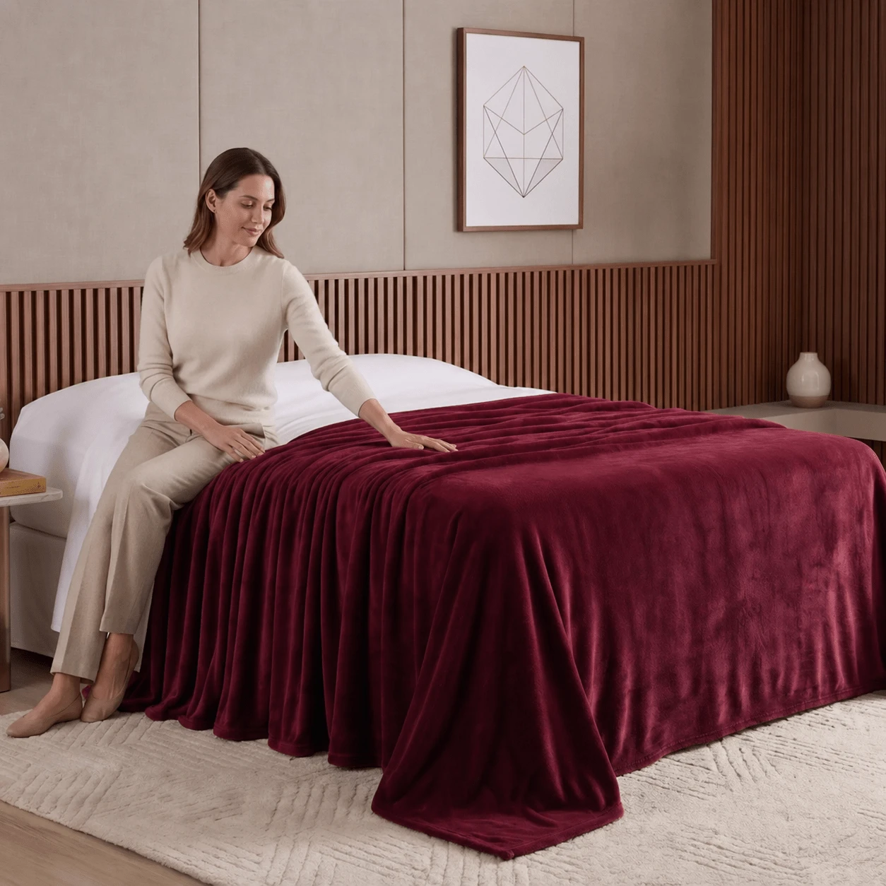 Microfiber Blanket Throw 2.40m X 2.00m Sofa Decoration For Couples - 紅木色 - 查看 1