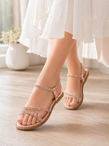 Women's Sandal With Colorful Rhinestones, Casual And Elegant For Everyday Wear. - 裸體 - 查看 3