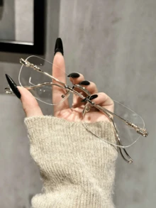 1 Pc Of Women's Copper Frame Rimless Transparent Glasses, Suitable For Back To School, Daily Life, Office, Reading, Watching TV, Playing Games - Clear - View 6