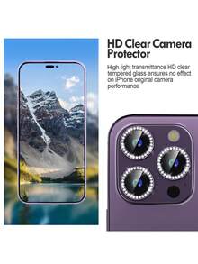Rhinestone Camera Lens Protector Ring, Aluminum Alloy Anti-Scratch Lens Film, Suitable For IPhone 17 Pro Max/16 Pro Max/16 Plus/15/14/13/12/11 Rear Camera Protection - Purple - View 6