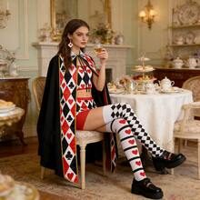 Red Heart Cloak Set, Including Spade K Playing Card Cloak, Socks, Earrings, Suitable For Halloween, Stage Performance, Gala, Retro Party And Other Occasions - Multicolor - View 6
