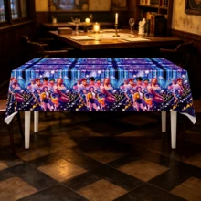 1 pieza Mantel de fiesta de concierto de estrella K-POP, mantel rectangular con estampado fluorescente azul de escenario, adecuado para fiesta de cumpleaños de fans de K-POP y decoración de fiesta temática - Multicolor - Ver 5