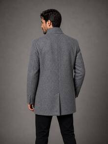 Men's Overcoat, Felted Wool, High Collar. - 深灰色 - 查看 2
