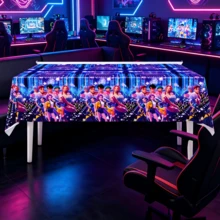 1 pieza Mantel de fiesta de concierto de estrella K-POP, mantel rectangular con estampado fluorescente azul de escenario, adecuado para fiesta de cumpleaños de fans de K-POP y decoración de fiesta temática - Multicolor - Ver 2