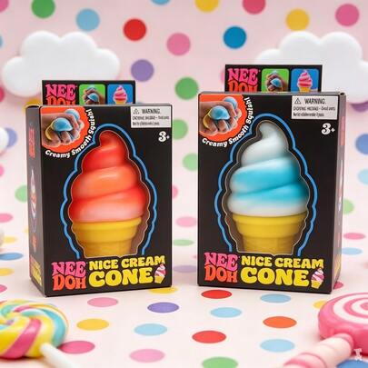  NeeDoh Ice Cream Cone Soft Squishy Toy, Slow Rebound Squeeze Toy, Anxiety Relief Toy, Desktop Decor, Hand Fidget Toy, Ideal Gift For Autism ADHD, Party Favor, Birthday Gift, Classroom Reward