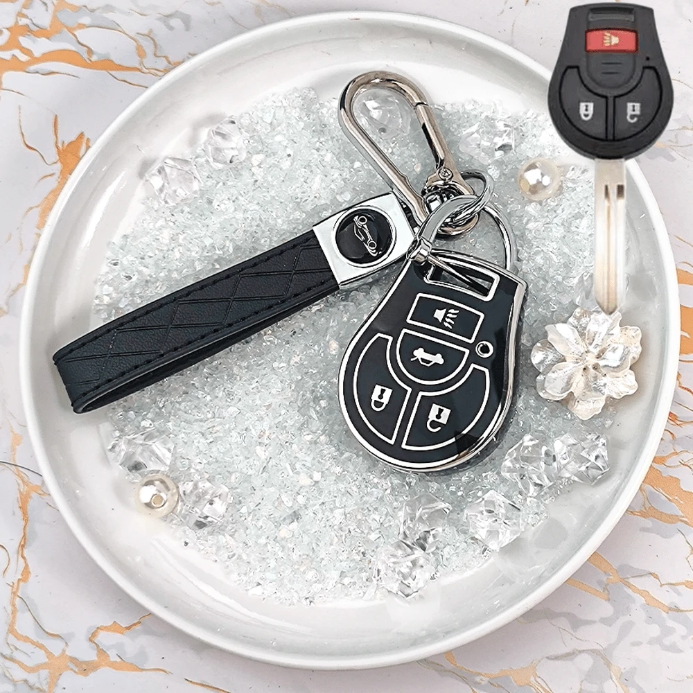 Ốp bảo vệ chìa khóa 4 nút cạnh thẳng, vỏ bảo vệ toàn diện cho Teana/Altima/Rogue, họa tiết hình thoi trang nhã. - Bộ dây có logo xe hơi - Xem 1