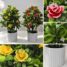 1pc Artificial Potted Flower Plant, Fake Bonsai With White Planter, Faux Greenery Decor For Living Room, Bedroom, Office - Yellow - View 3
