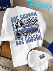 (Disney Licensed)Disney Cars Men's T-Shirt, DOC HUDSON1 Vintage Graphic Tee, Oversized Crew Neck Short Sleeve Casual Streetwear T-Shirt, DOC HUDSON1 With Checkered Flags And Repeated Text Print Men's Summer Top, Disney Officially Authorized Men's Short-Sleeved T-Shirts, Mens Clothes, Men, Ropa De Hombre, Summer Clothes, Men Shirts, Graphic Tees, Disney Outfits Men, Graphic Tees, Camisetas Para Hombre, Camisas Para Hombre, Summer Outfits For Men, Father's Day Gift, Perfect Gift For Family And Friends, Which Are Necessary For Birthday Parties, Disney Shirts, Mens Clothes, Summer Clothes, Officially Licensed Disney T-Shirts, Disney Men's And Women's Spring/Summer Fashion Casual Short-Sleeve T-Shirts - White - View 1