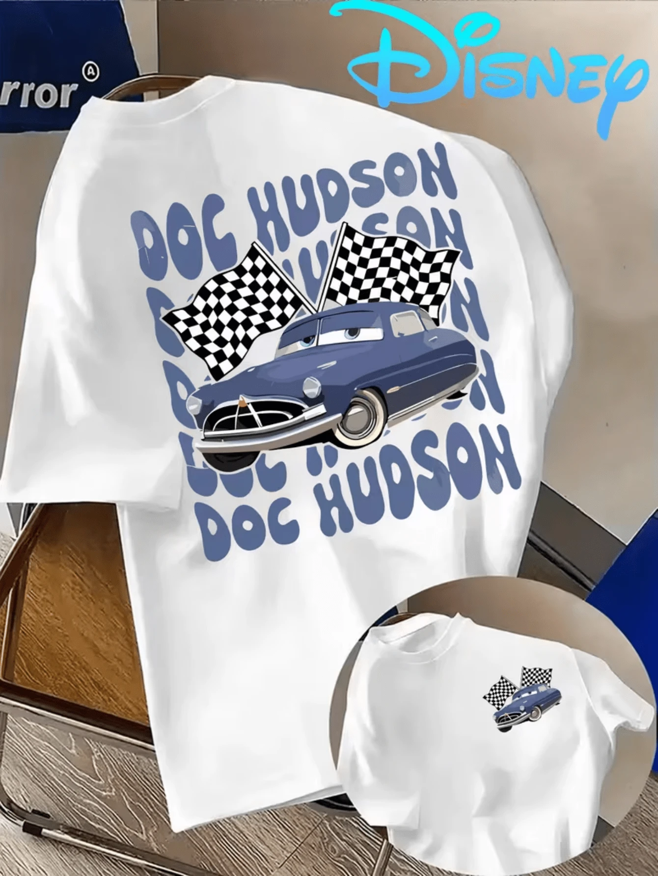 (Disney Licensed)Disney Cars Men's T-Shirt, DOC HUDSON1 Vintage Graphic Tee, Oversized Crew Neck Short Sleeve Casual Streetwear T-Shirt, DOC HUDSON1 With Checkered Flags And Repeated Text Print Men's Summer Top, Disney Officially Authorized Men's Short-Sleeved T-Shirts, Mens Clothes, Men, Ropa De Hombre, Summer Clothes, Men Shirts, Graphic Tees, Disney Outfits Men, Graphic Tees, Camisetas Para Hombre, Camisas Para Hombre, Summer Outfits For Men, Father's Day Gift, Perfect Gift For Family And Friends, Which Are Necessary For Birthday Parties, Disney Shirts, Mens Clothes, Summer Clothes, Officially Licensed Disney T-Shirts, Disney Men's And Women's Spring/Summer Fashion Casual Short-Sleeve T-Shirts - White - View 1