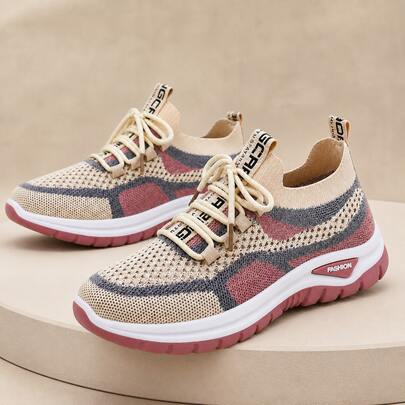 Women's Running Shoes 2026 Spring/Summer New Arrivals. Breathable Mesh Women's Athletic Shoes, Lightweight Walking Shoes, Non-Slip Outsole, Casual And Comfortable Tennis Shoes, Stylish Color-Blocked Athletic Shoes, Suitable For Everyday Wear And Fitness Jogging. A Must-Have Item For Summer Outfits - Elegant Women's Athletic Shoes.Red Sports Shoes