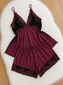 Baby Doll Suede Bicolor Size 38 To 52 Sleepwear Pajamas Top And Shorts Plus Size Comfortable - 酒紅色 - 查看 5