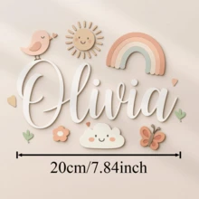 1pc Personalized Macaron Wooden Name Plate For Kids, Suitable For Children's Room, Nursery Decoration, Customizable Macaron Color, Wooden Children's Room Wall Decor, Back To School Gift - Beige - View 11
