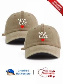 2pcs "Ele & Ela" Heart Print Washed Baseball Cap, Couple Style Multiple Colors Retro Design, Valentine's Day Couple Gift, Valentine's Day Travel Accessory,Beach,Festival - Ela & Ele - View 16