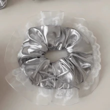 Dây buộc tóc nơ giả da màu bạc sang trọng, phụ kiện tóc mới thanh lịch - Nhiều màu - Xem 3