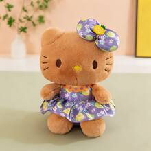 SANRIO 1个Hello Kitty毛绒娃娃，夏威夷黑猫菠萝印花连衣裙，可爱卡通人物，可收藏，适合儿童、女孩和粉丝，8英寸柔软毛绒玩具，带蝴蝶结 - 彩色 - 查看 11