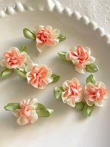 Set de 7 piezas de pinzas para el cabello con flores de tela de estilo fresco, pinzas para el flequillo lateral suave, pinzas para el cabello con flores de rosa de tela, pinzas minimalistas para el flequillo diario de niña - A - Ver 7