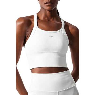 ALO Yoga Women's Sports Vest, Slim Fit Yoga Wear, Tennis Apparel, Running & Fitness Top, White