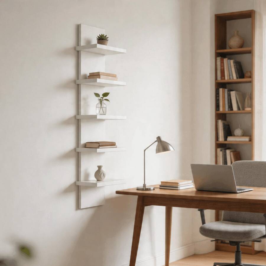 Adjustable Wall-Mounted Display Rack, 5-Tier Design, Modern Home Decor Storage Shelf For Bathroom, Bedroom, Living Room, Office - Suitable For Cosmetics, Figurines, Dolls, Statues And Toys, Combines Aesthetics And Functionality! - Black and White - View 1