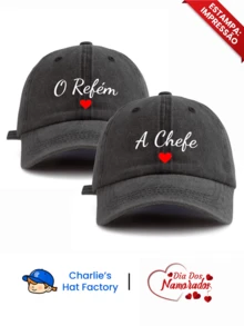 两顶“A Chefe & O Refém”印花水洗棒球帽,情侣套装,多种复古颜色可选,趣味巴西情人节礼物,幽默标语,沙滩旅行 - A Chefe & O Refém - 查看 12