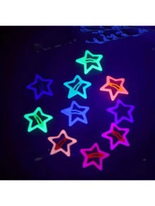 1pc/5pcs/10pcs/20pcs Random Luminous Sweet Colorful Star Hair Clips For Women, Cute Bangs BB Clips... Note: Requires Daytime Sunlight Exposure To Glow At Night,Festival,Party, Claw Clips - Multicolor - View 1