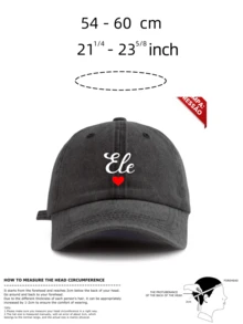 2pcs "Ele & Ela" Heart Print Washed Baseball Cap, Couple Style Multiple Colors Retro Design, Valentine's Day Couple Gift, Valentine's Day Travel Accessory,Beach,Festival - Ela & Ele - View 6