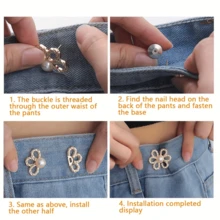 Bộ 1/2 chiếc khóa cài hình hoa có thể điều chỉnh độ co giãn ở eo, phù hợp với quần jeans, áo thun, quần tây, không cần may, dễ dàng tháo lắp. - Nhiều màu - Xem 12