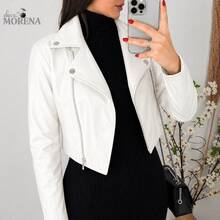 Women's Cropped Faux Leather Jacket With Zipper – Look For São João, Rodeo, Exhibition, Autumn/Winter, Elegant, Casual, Fashion 2026 - 白色 - 查看 2