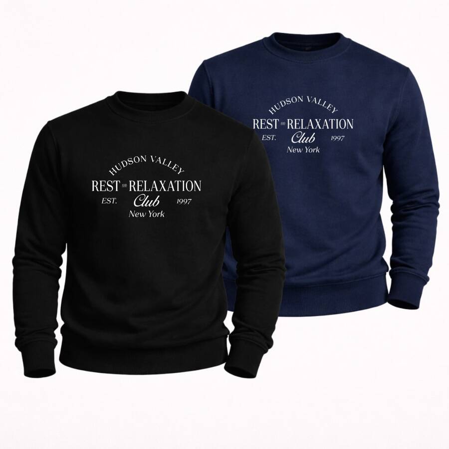 Crew Neck Sweatshirt, Relaxed Style, Sweater For Winter, Premium Comfort Outerwear. - BLACK aND BLUE - View 1