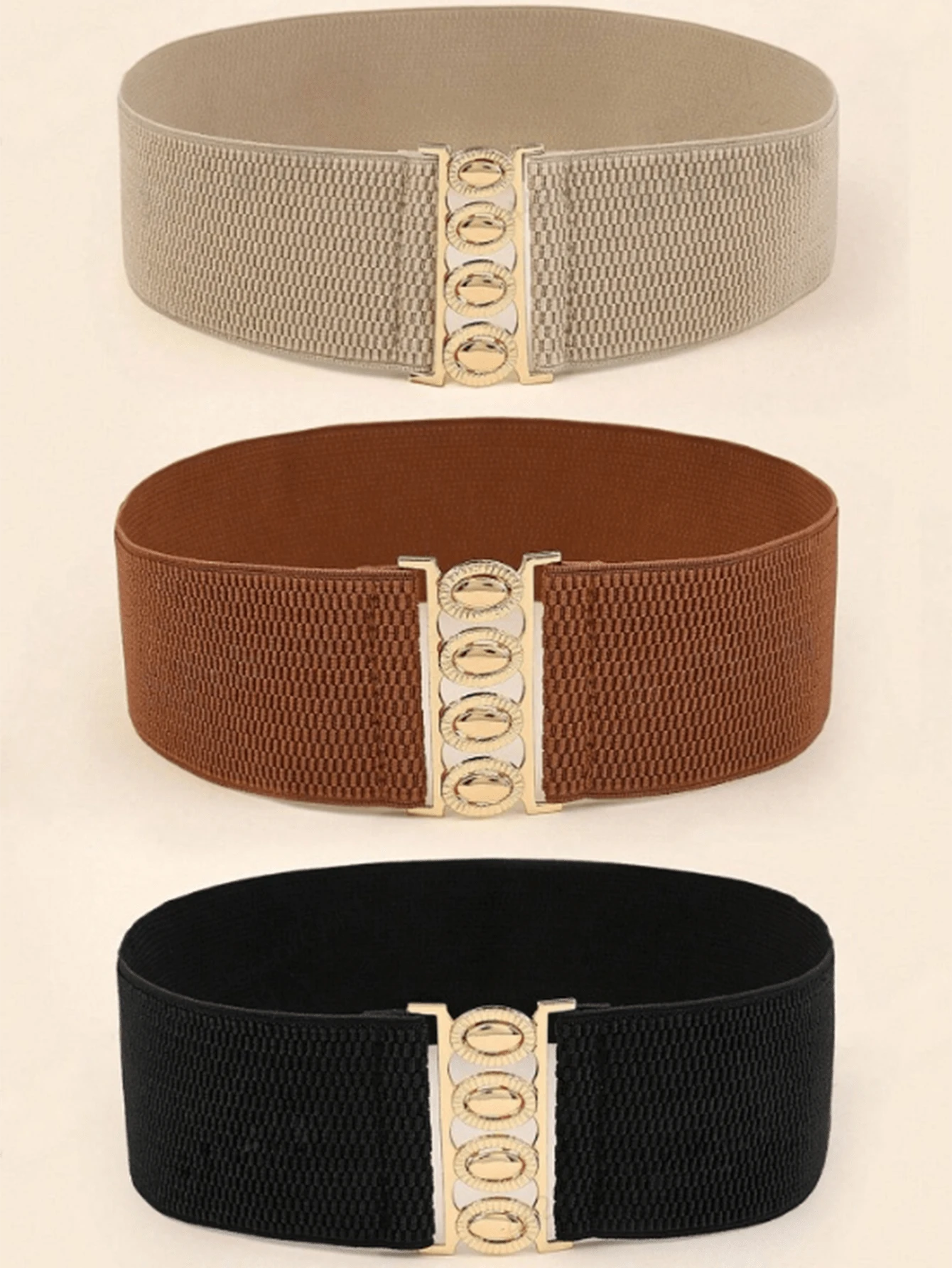 1 peça/3 peças Conjunto de Cinto Elástico com Fivela de Metal, Cinturão Modelador para Vestidos Femininos - Multicolorido - Visão 1