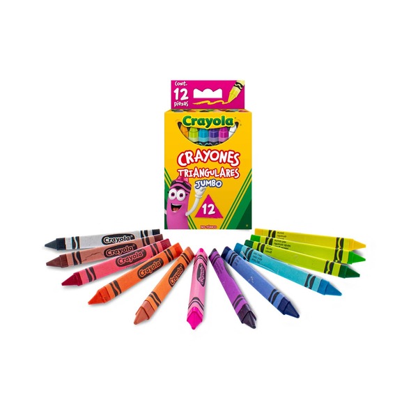 Caja con 12 Piezas de Crayón Triangular Jumbo en Colores Surtidos | Diseño Clásico para Uso Escolar y en Casa | Cuerpo Resistente y de Fácil Agarre | Ideal para Niños y Actividades Artísticas | No Tóxico | Trazo Suave y Colores Vivos | Producto Duradero para el Aula