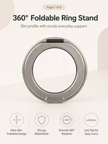 1 Giá đỡ vòng kim loại gập 360° đa năng, thiết kế siêu mỏng, tương thích nam châm, giá đỡ điện thoại rảnh tay. - Bạc - Xem 1