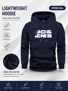 Sweat-shirt à capuche à manches longues en tissu léger pour hommes avec poche, imprimé de lettres personnalisées, respirant, décontracté, sport, mode de rue, marque. Convient pour la course, le golf, la pêche, le basket-ball, le camping, la salle de sport. Excellent cadeau pour le mari, le petit ami. Printemps/Automne - Bleu azur - Voir 2