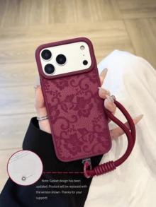 1件 矽膠掛繩蕾絲圖案設計 酒紅色 親膚磨砂透明手機殼 相容 iPhone 17 17 Pro 17 Air 17 Pro Max 11 11 Pro 11 Pro Max 12 12 Pro 12 Pro Max 13 13 Pro 13 Pro Max 14 14 Pro 14 Plus 14 Pro Max 15 15 Pro 15 Plus 16 16 Pro 16 Pro Max 16 Plus 18 18 Pro 18 Pro Max - 膠圈掛繩酒紅色蕾絲 - 查看 5