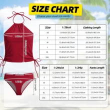Women's Halter Neck Crop Tankini Top With Heart Print And Drawstring Detail, Casual Hipster Bikini Swimsuit - 紅色 - 查看 9