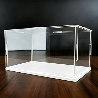 Caja de exhibición transparente extraíble, gabinete de exhibición, vitrina, caja de almacenamiento con base azul/amarilla/blanca, alta transparencia, adecuada para sala de estar, estudio, dormitorio, exhibición de colecciones, autos a escala, coleccionables, decoraciones, manualidades, disponible en diferentes tamaños