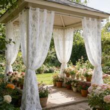 1 Panel Butterfly Floral Outdoor Sheer Curtain, Lace Transparent Butterfly & Floral Pattern Window Curtain, Top Rope Design, Suitable For Outdoor Gazebo, Patio, Porch Decor - Multicolor - View 5