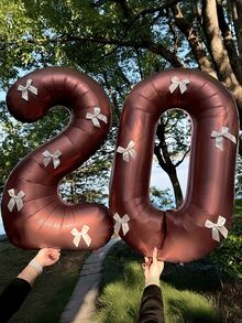 1 Set 32-Inch Coffee Color Number "0-9" Balloon Set - Includes 5 Bows, Suitable For Helium Inflation, Applicable For Birthday Party, Wedding, Anniversary, New Year, Holiday, Carnival And Other Occasions - Brown - View 5