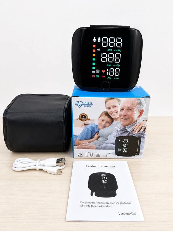 Tensiómetro automático médico, monitor de presión arterial recargable, lectura y pantalla LCD grande, transmisión de voz, portátil