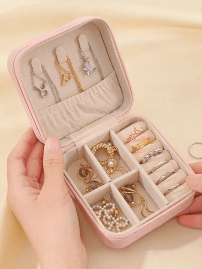 Caja de almacenamiento de joyas mini, estuche de viaje con cremallera para joyas, caja de regalo para niñas, soporte de exhibición de joyas multifunción, puede almacenar anillos, colgantes, aretes, collares, etc. - Caja de regalo para niñas